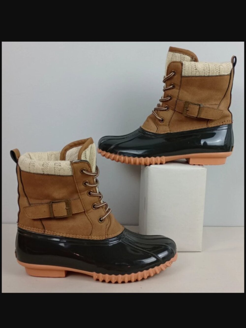 Sporto Womens 6M Brown‎ Cream Daphne Knit Faux Fur Lined Lace Up Weather Boots